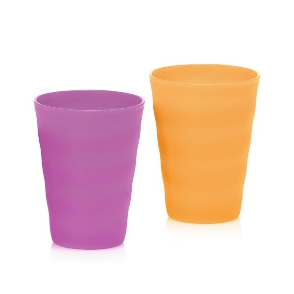 Tupperware Kunststof Bekers paars oranje 2 stuks